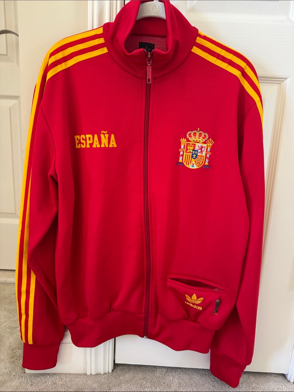 adidas Red Track Jacket with Yellow Stripes and España Crest
